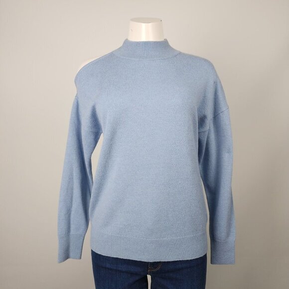 Michael Kors Blue Merino Wool Asymmetrical Cold Shoulder Knit Sweater Size XS - Picture 1 of 10